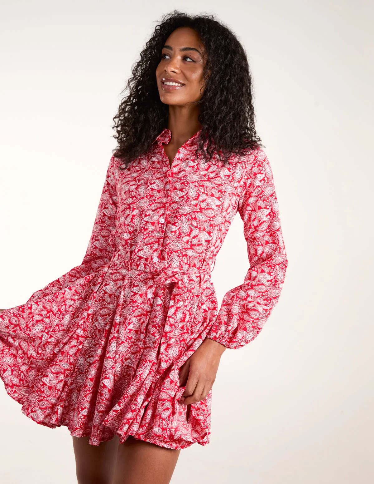 Shirt Mini Dress With Godet Hem & Tie sold by Blue Vanilla