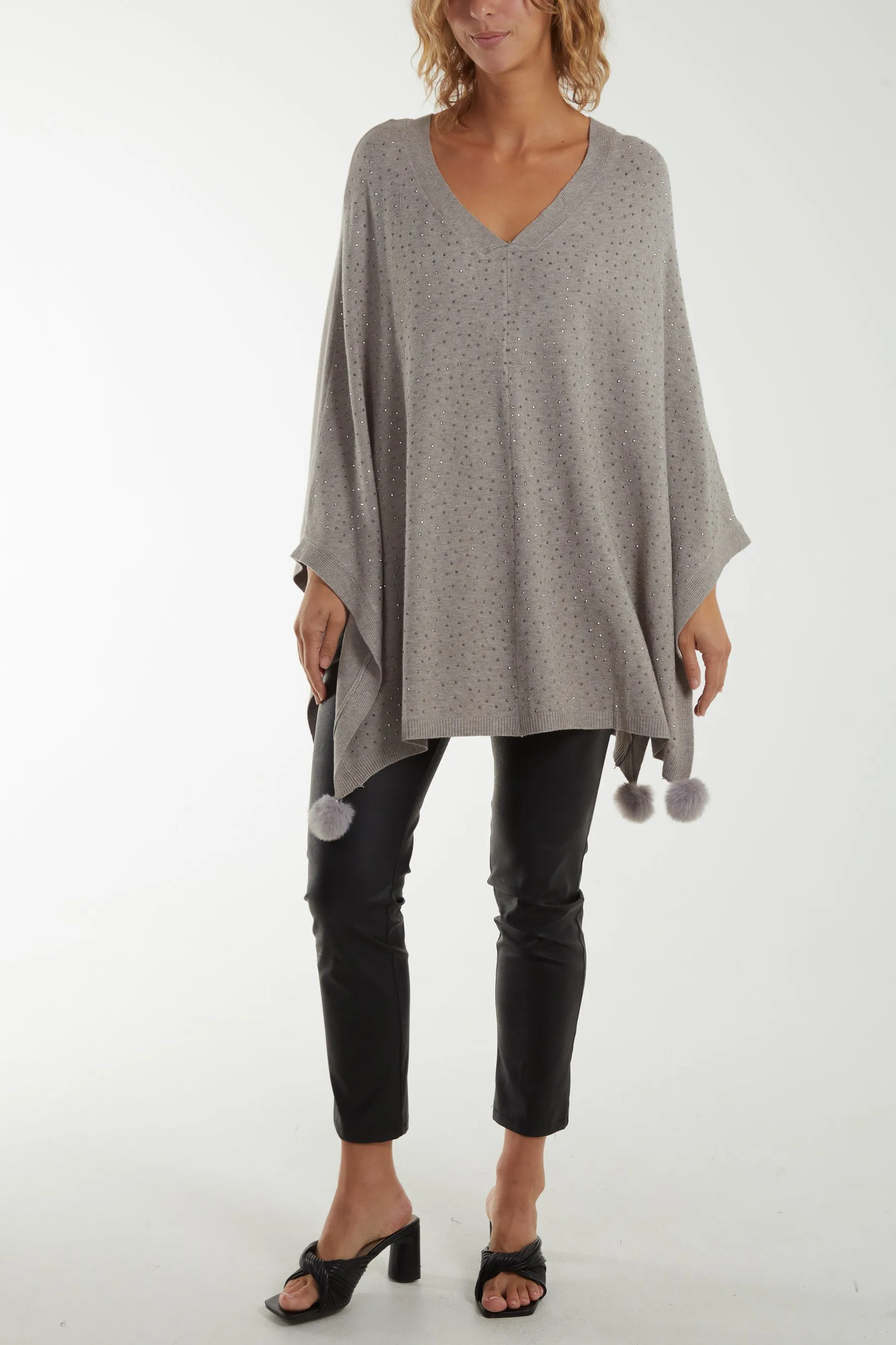 Faux Fur Tassled Diamante Poncho sold by Blue Vanilla product image thumbnail 2