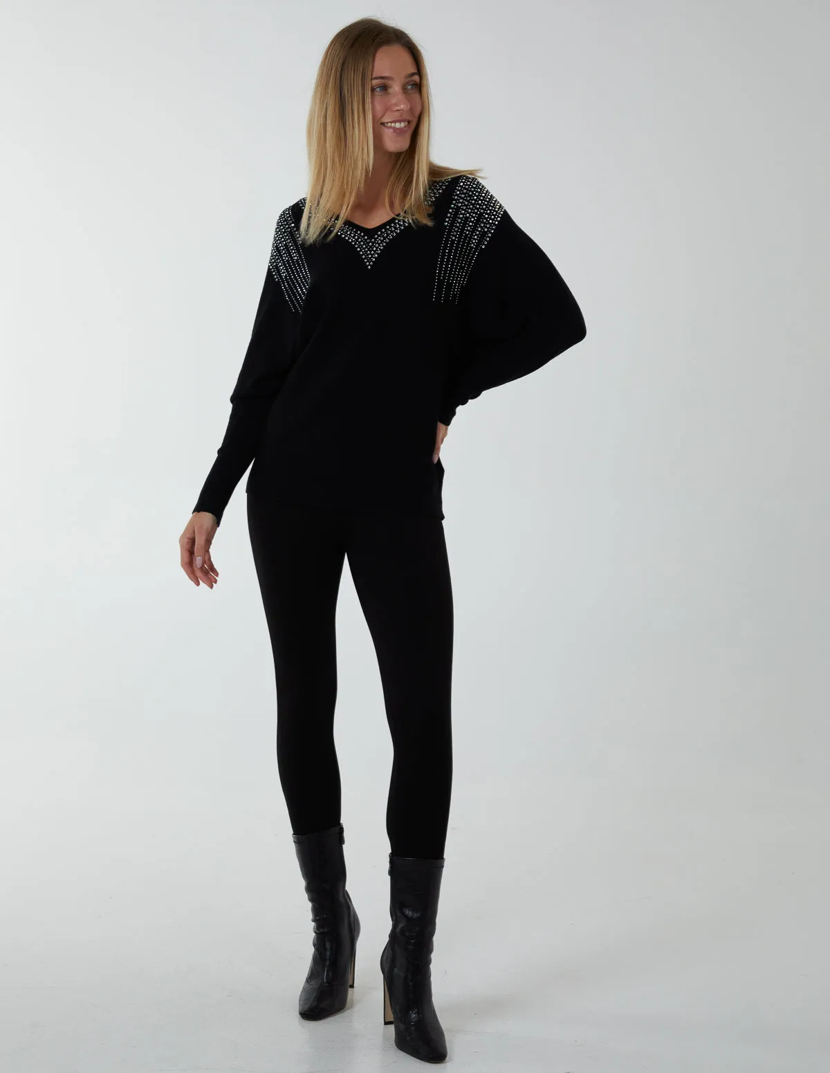 Diamante Shoulder V Neck Top sold by Blue Vanilla product image thumbnail 3