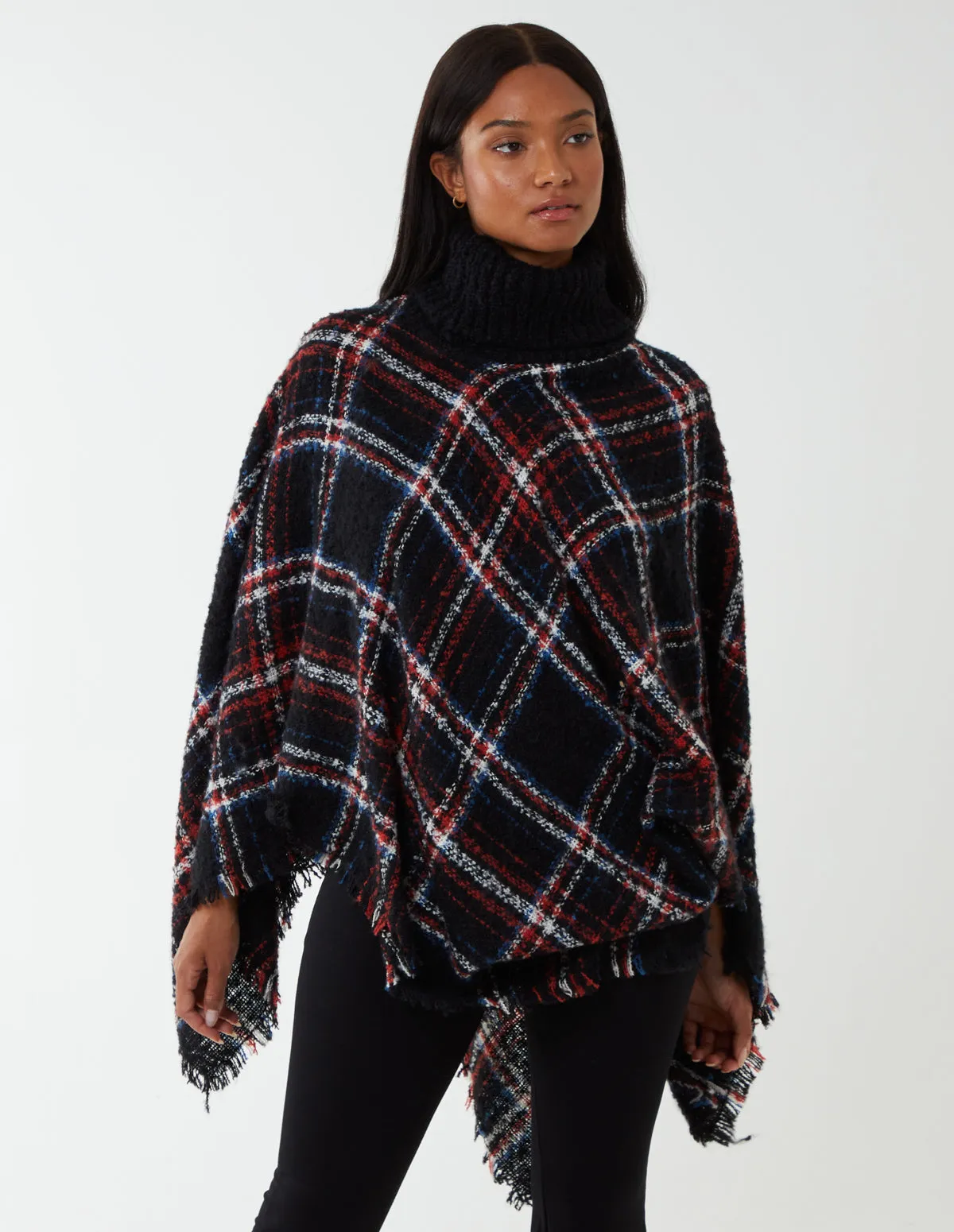 Tartan Roll Neck Poncho sold by Blue Vanilla