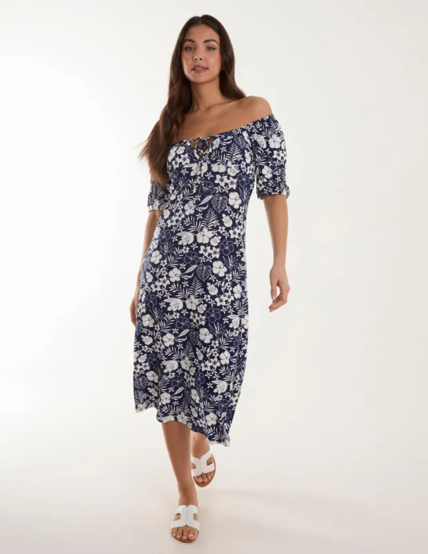 Elasticated Detail Floral Midi Dress sold by Blue Vanilla