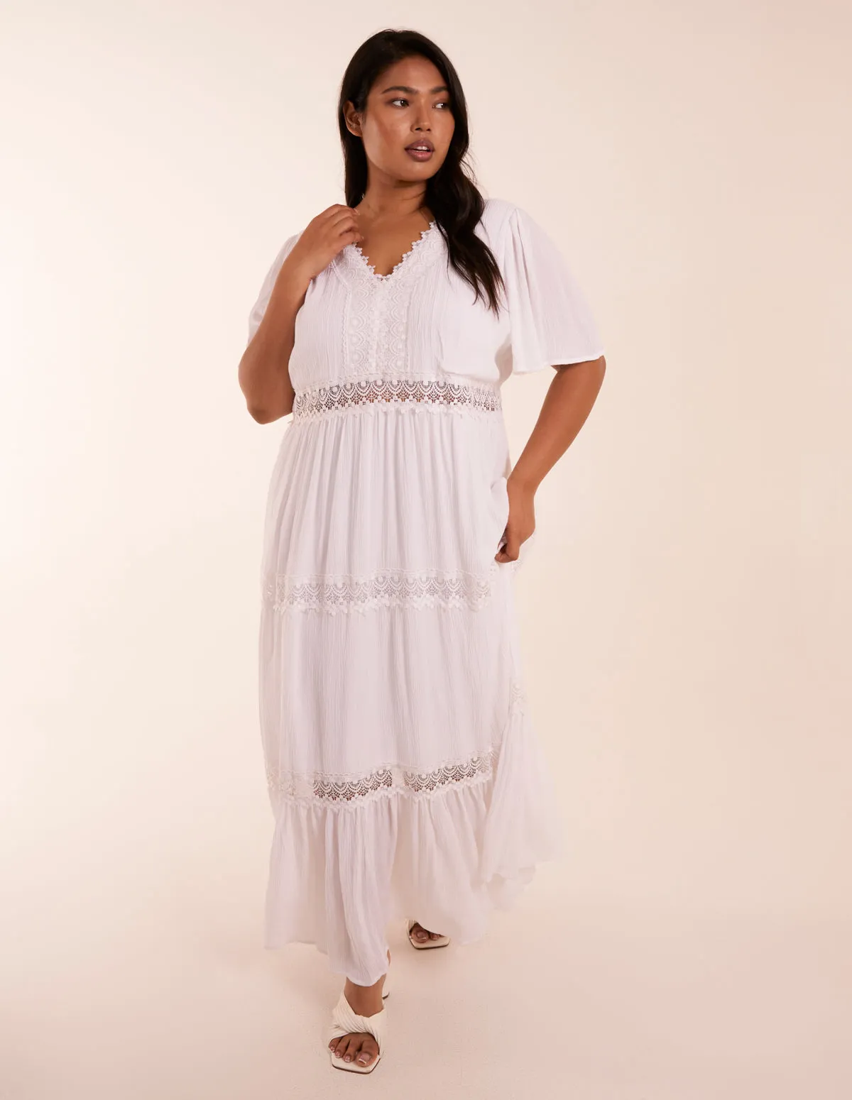 Curve Angel Sleeve Tiered Maxi Dress sold by Blue Vanilla