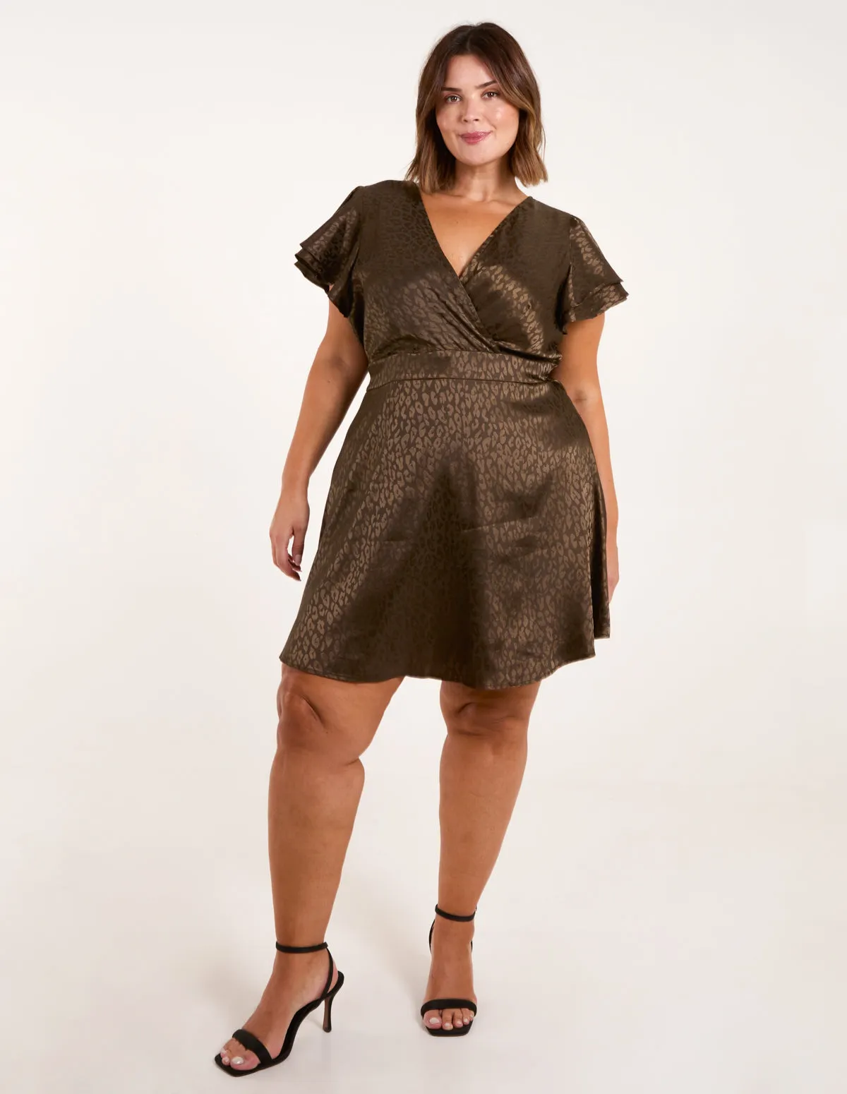 Curve Leopard Jacquard Frill Sleeve Mini Dress sold by Blue Vanilla