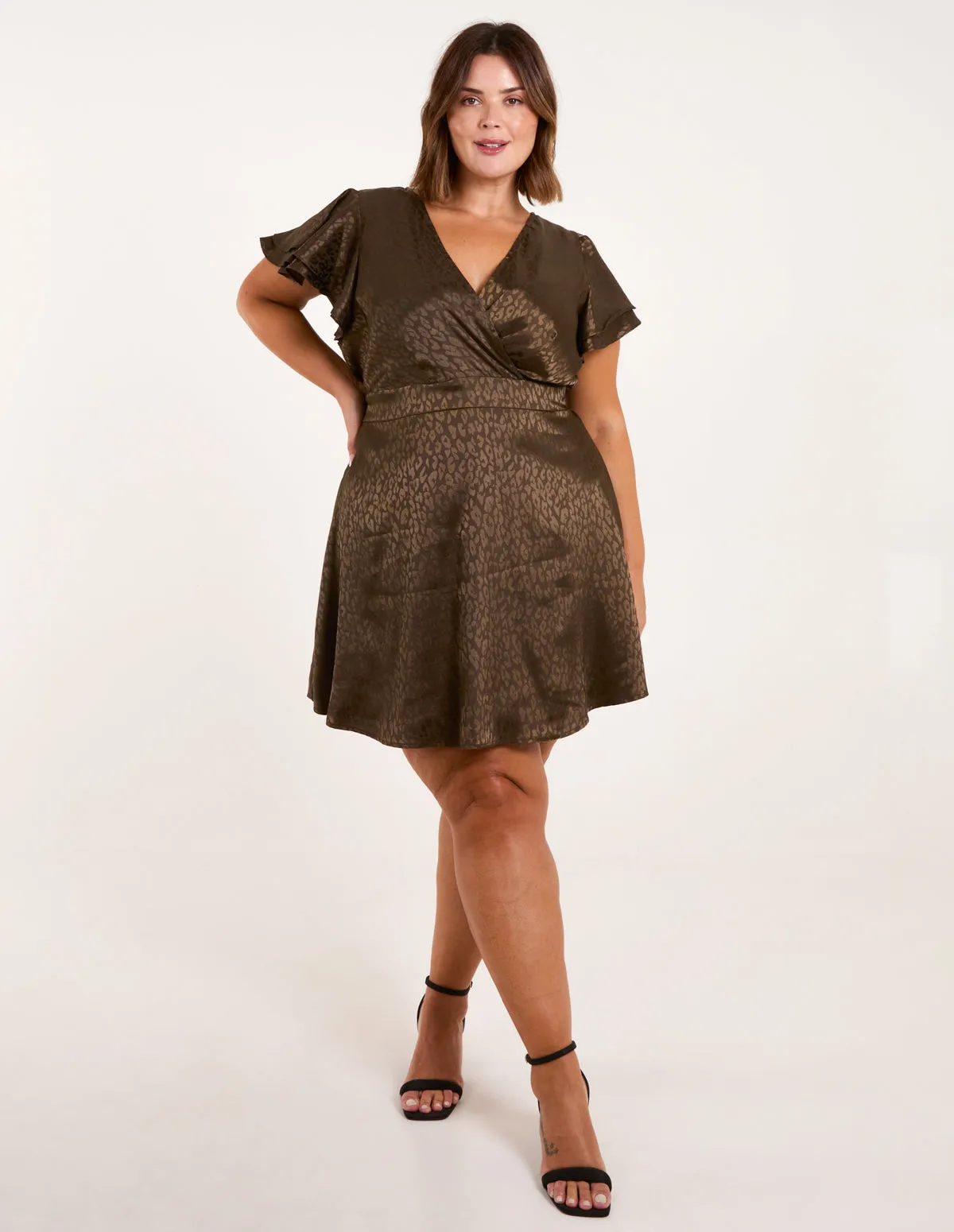 Curve Leopard Jacquard Frill Sleeve Mini Dress sold by Blue Vanilla product image thumbnail 2