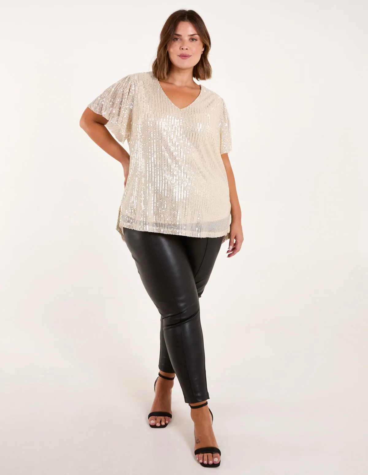 Curve Sequin Flutter Sleeve Top sold by Blue Vanilla product image thumbnail 2
