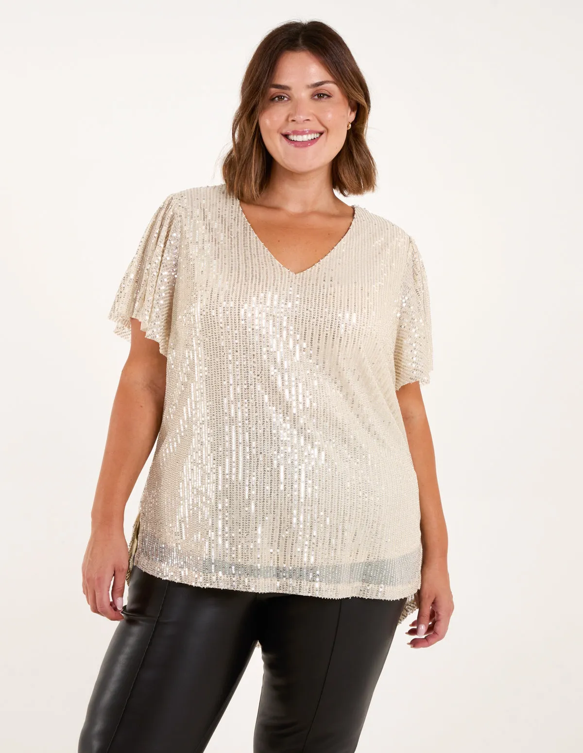 Curve Sequin Flutter Sleeve Top sold by Blue Vanilla