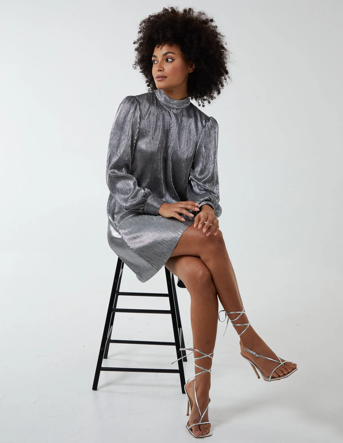 Plisse High Neck Shift Mini Dress sold by Blue Vanilla product image thumbnail 2