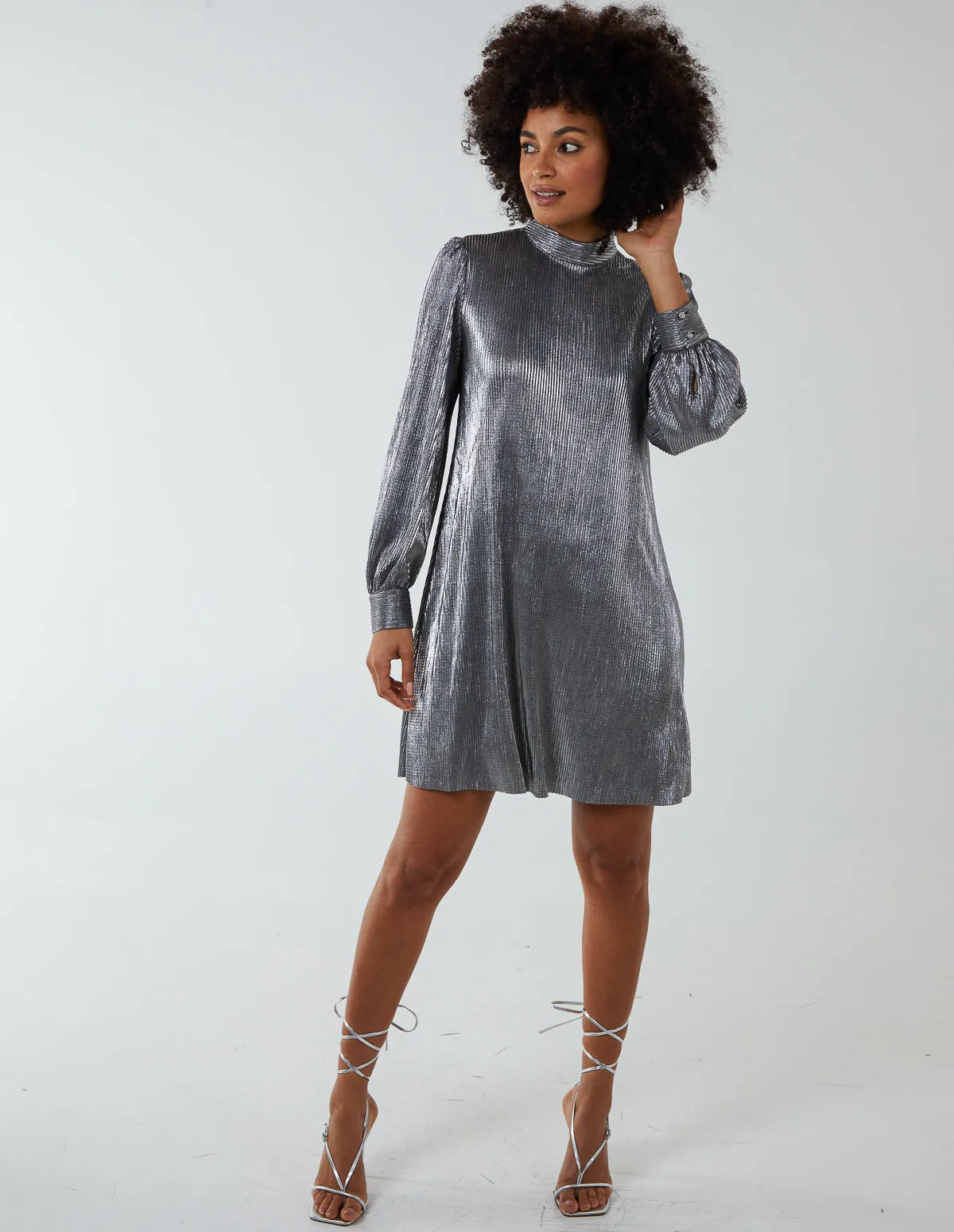 Plisse High Neck Shift Mini Dress sold by Blue Vanilla