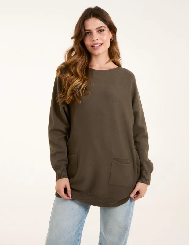 Pocket Slash Neck Jumper made by Blue Vanilla
