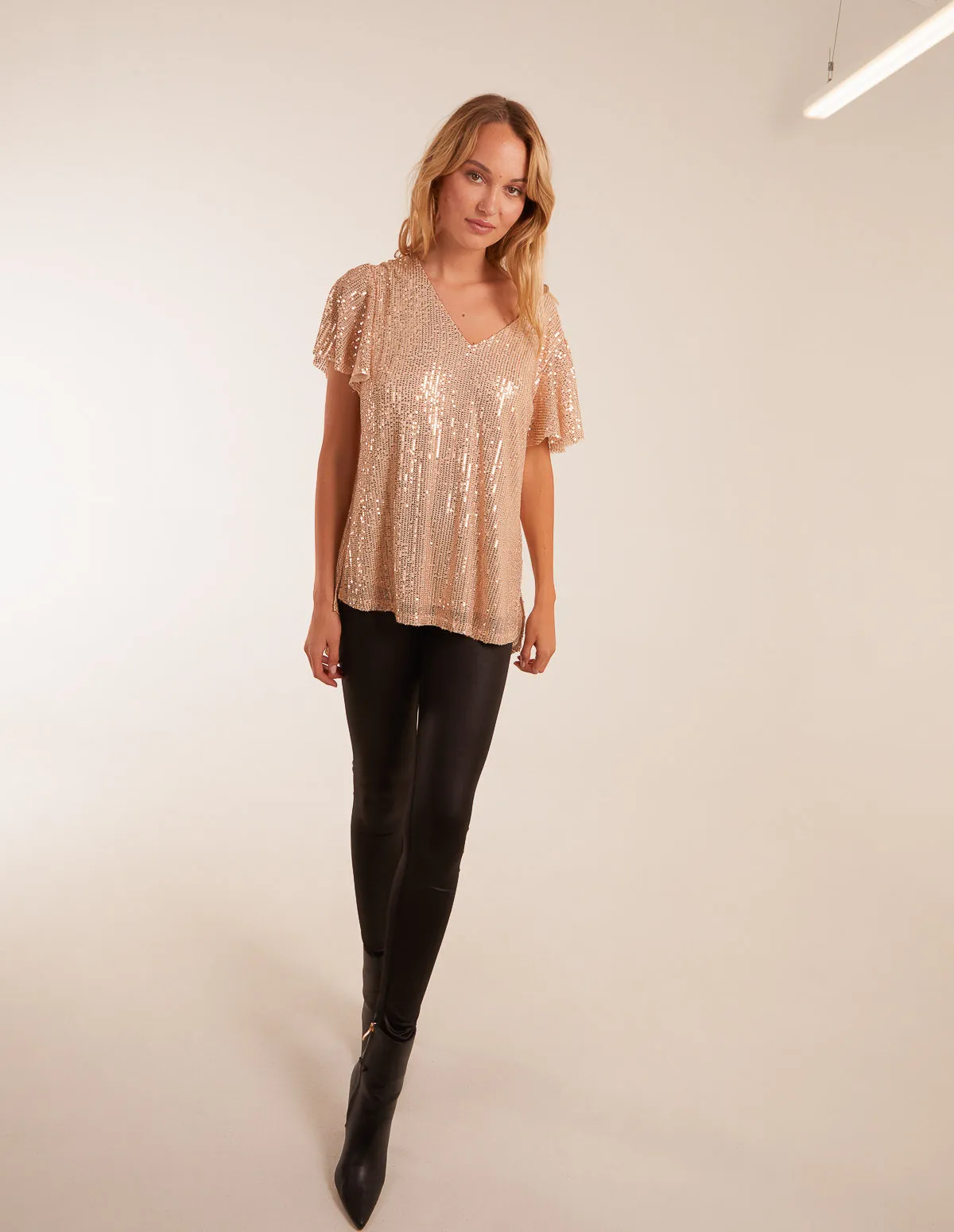 Angel Sleeve V Neck Sequin Top sold by Blue Vanilla product image thumbnail 2