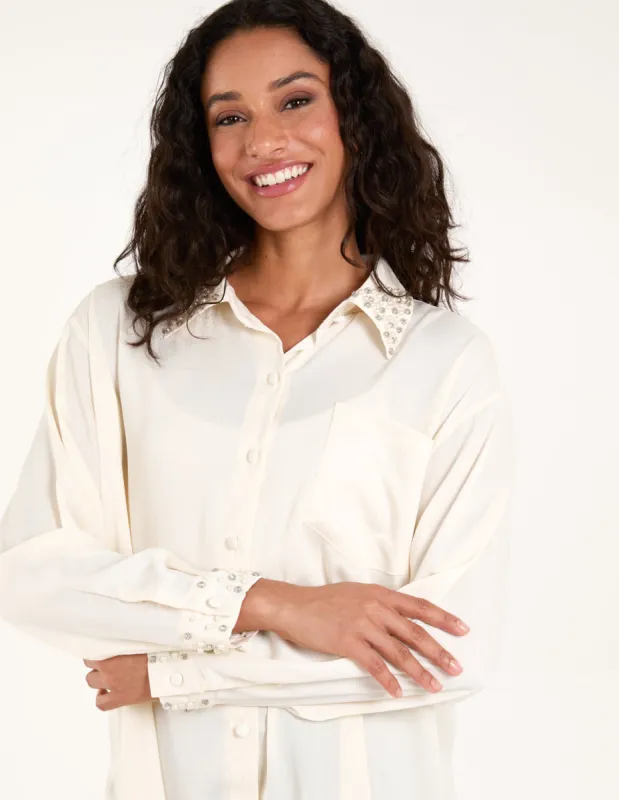 Embellished Collar & Cuff Satin Shirt sold by Blue Vanilla