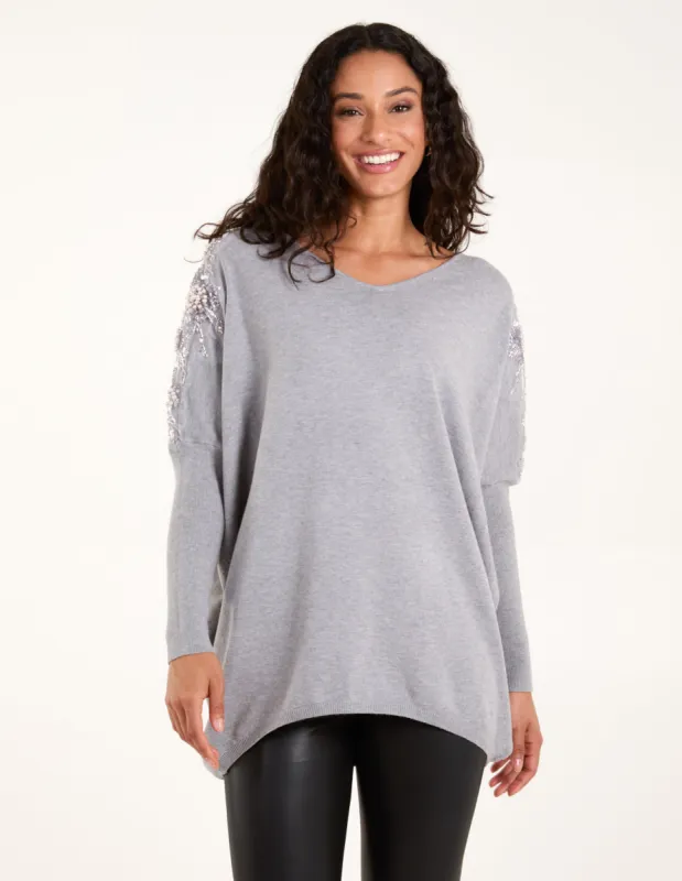 Embellished Shoulder V Neck Jumper sold by Blue Vanilla