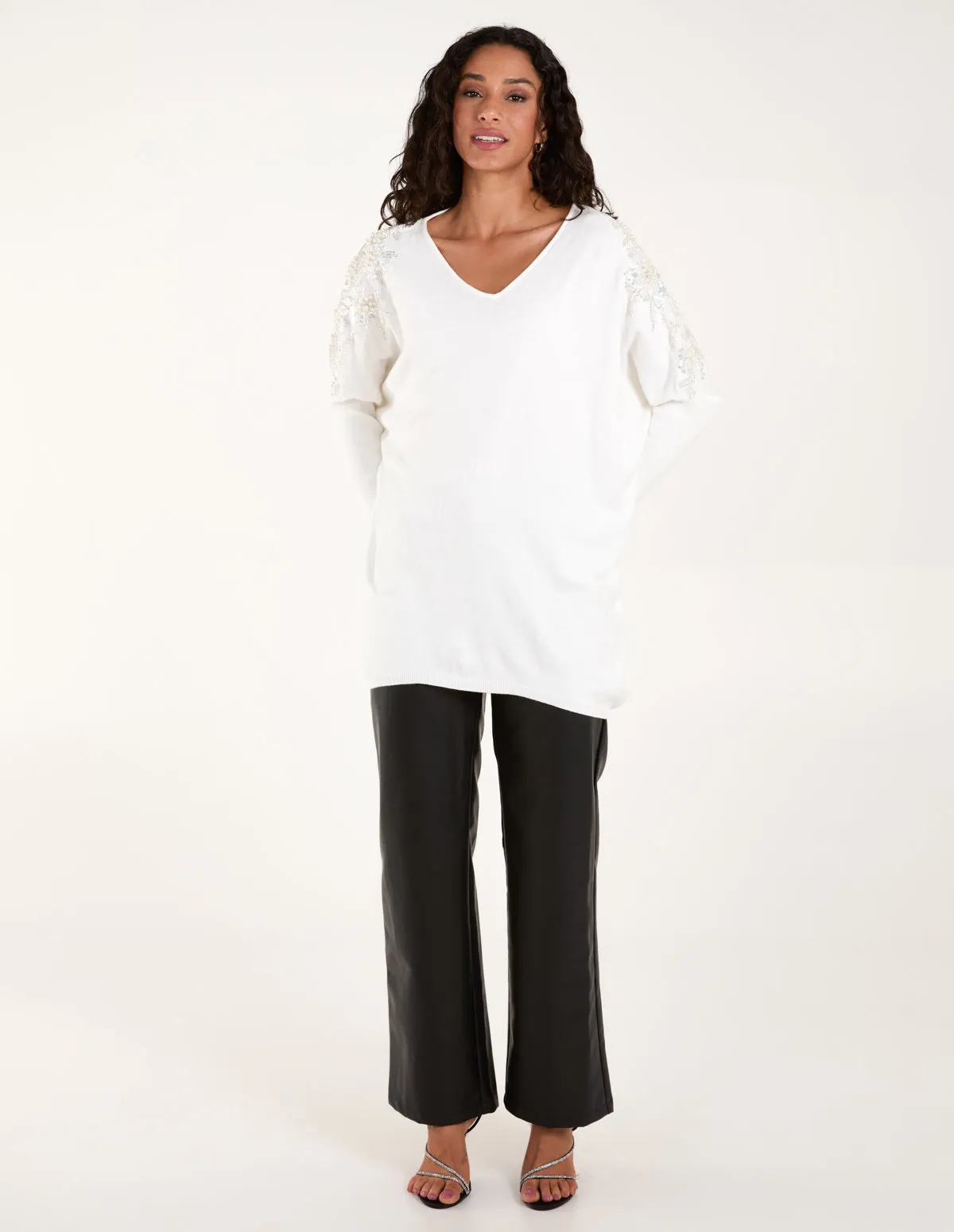 Embellished Shoulder V Neck Jumper sold by Blue Vanilla product image thumbnail 3
