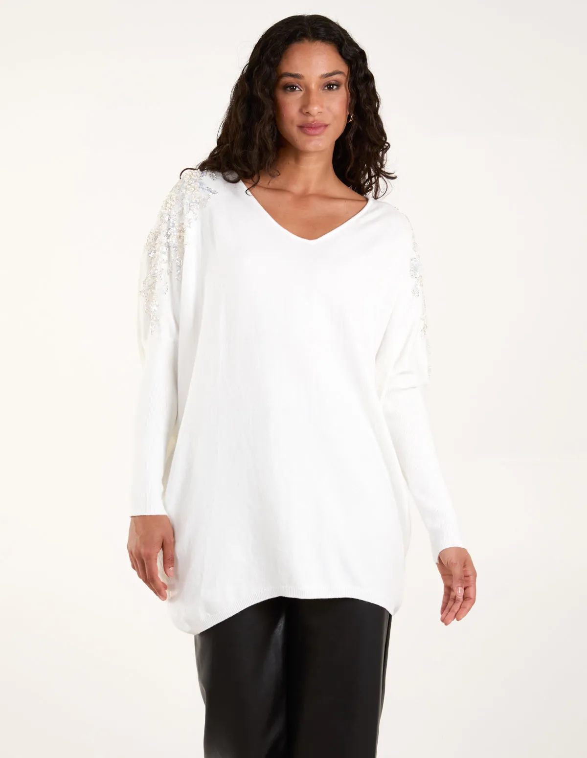 Embellished Shoulder V Neck Jumper sold by Blue Vanilla