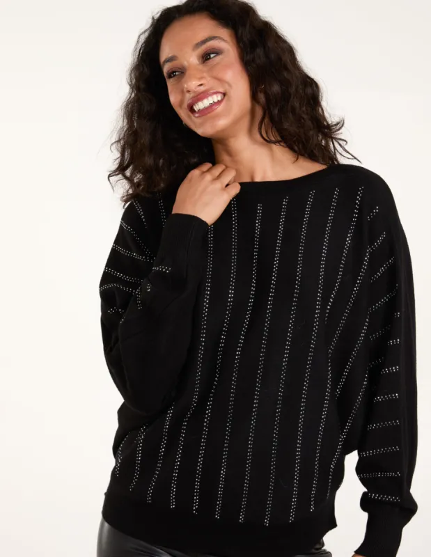 Striped Diamante Batwing Jumper sold by Blue Vanilla