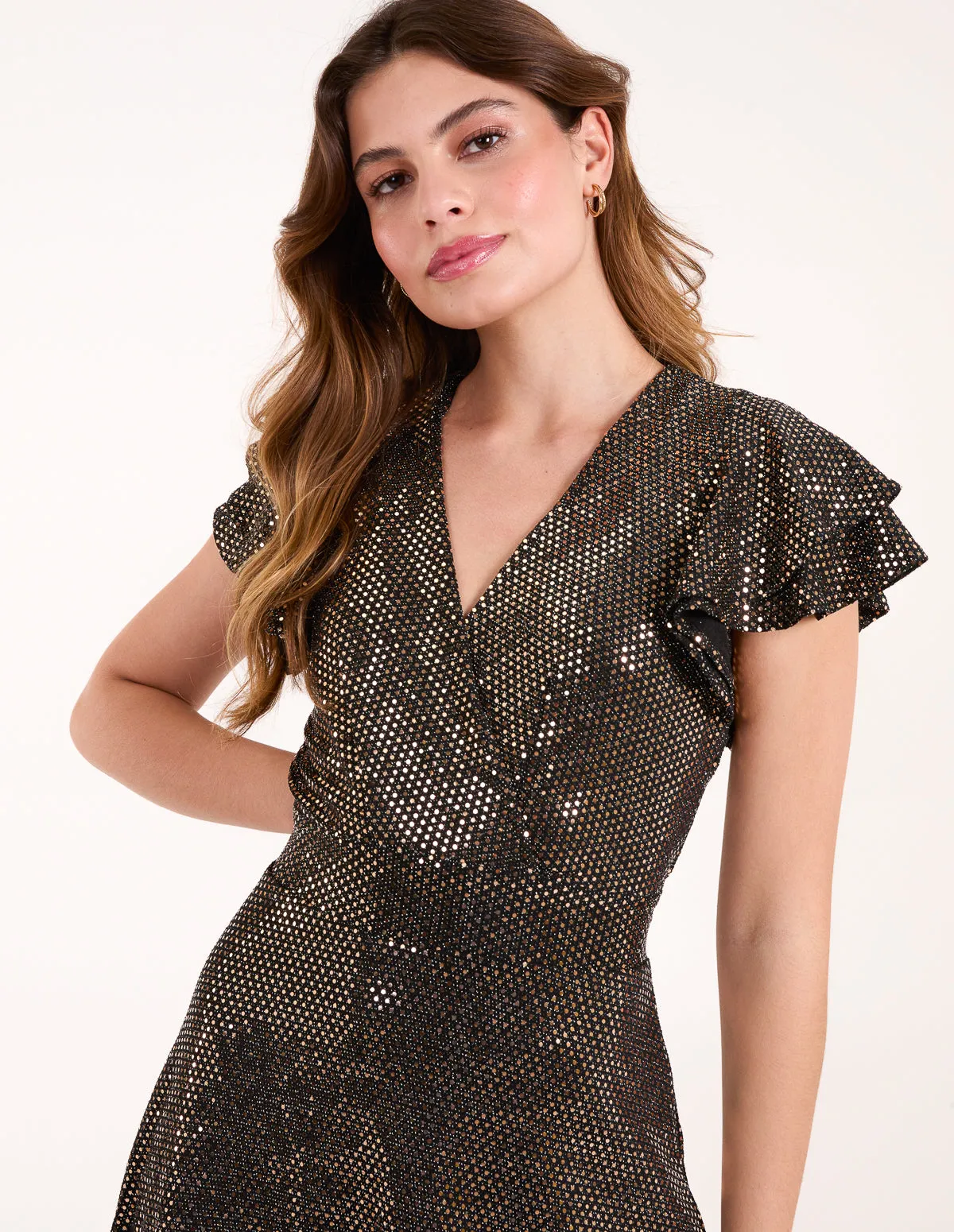 Mirror Shimmer Frill Sleeve Dress sold by Blue Vanilla product image thumbnail 2