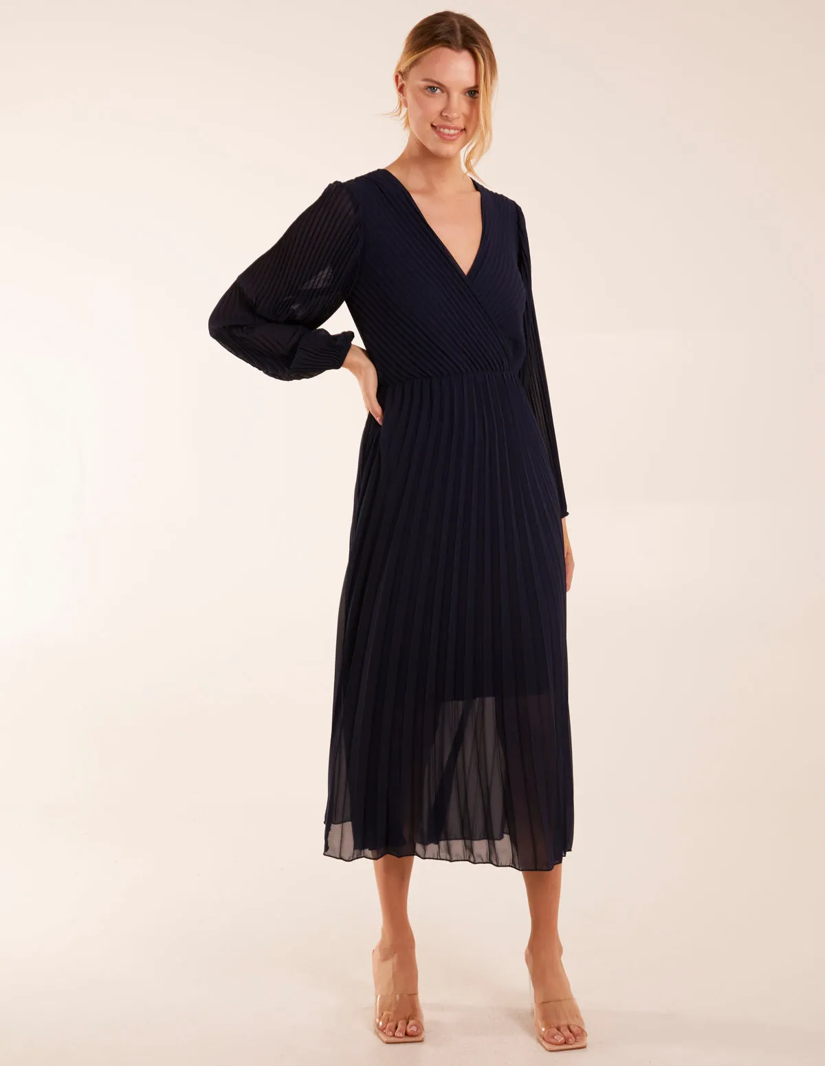Wrap Front Pleated Midi Dress sold by Blue Vanilla product image thumbnail 3