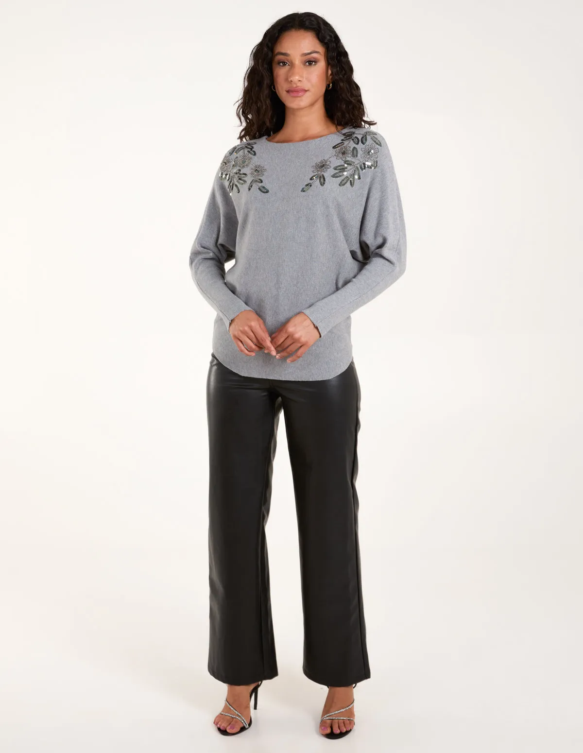 Sequin Flower Detail Batwing Jumper sold by Blue Vanilla product image thumbnail 3