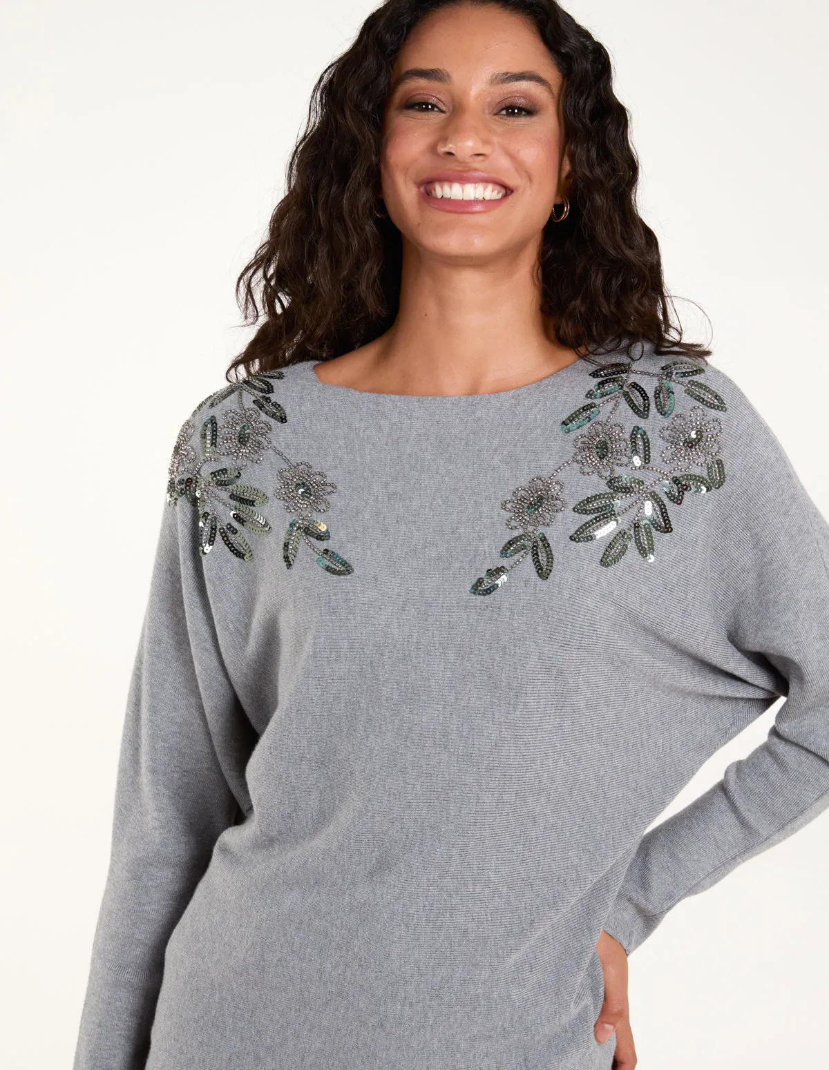 Sequin Flower Detail Batwing Jumper sold by Blue Vanilla product image thumbnail 2