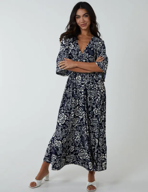 Elasticated Neck Shirred Waist Midi Dress sold by Blue Vanilla