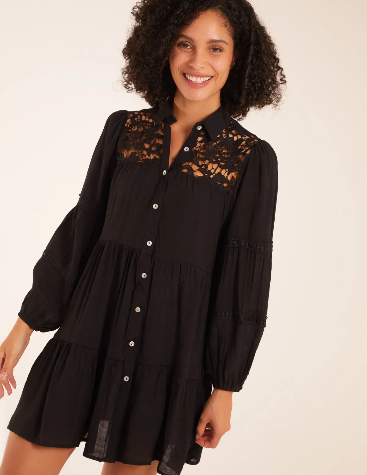 Crochet Insert Oversized Shirt Dress sold by Blue Vanilla