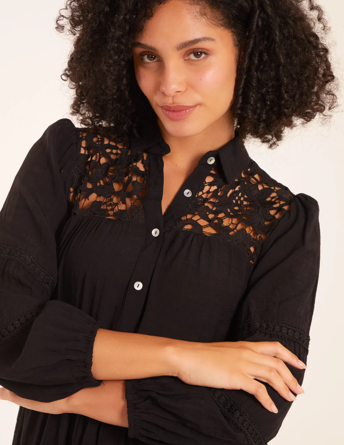 Crochet Insert Oversized Shirt Dress sold by Blue Vanilla product image thumbnail 2