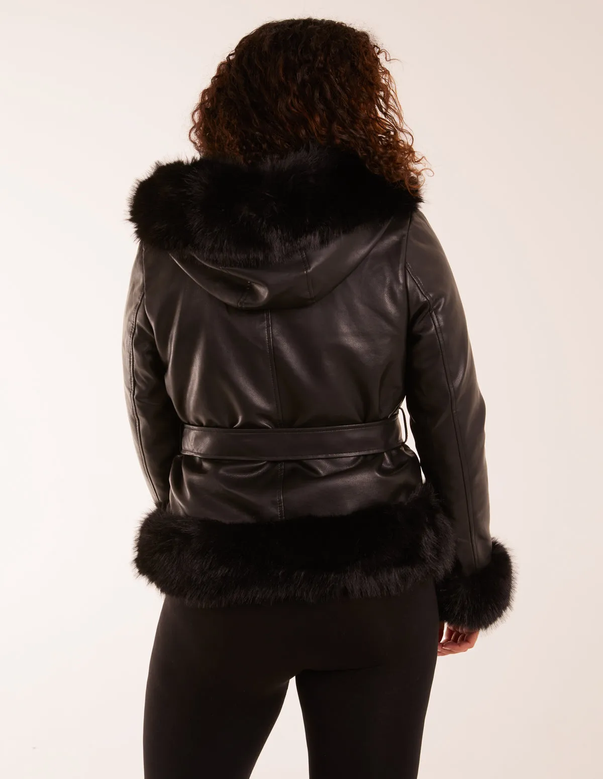 Hooded Zip Fur Cropped Leather Look Jacket sold by Blue Vanilla product image thumbnail 5