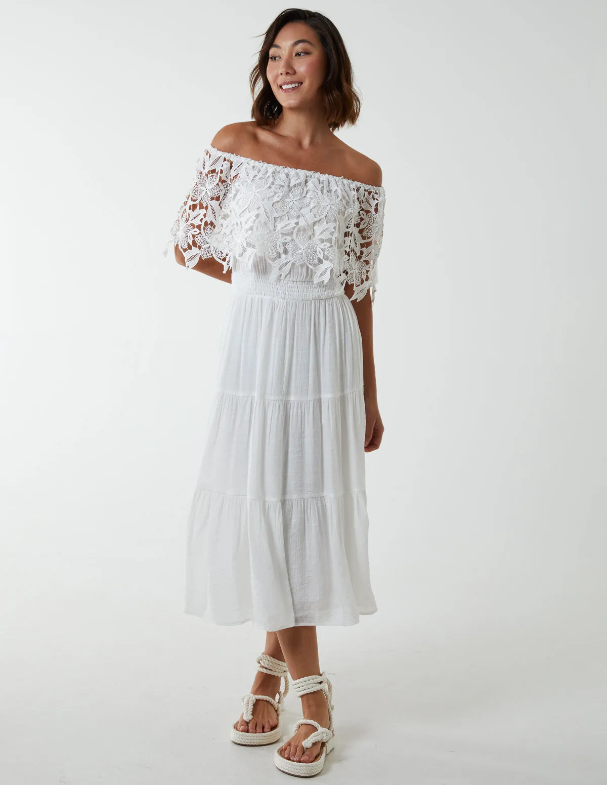 Crochet Lace Shirred Waist Midi Dress sold by Blue Vanilla