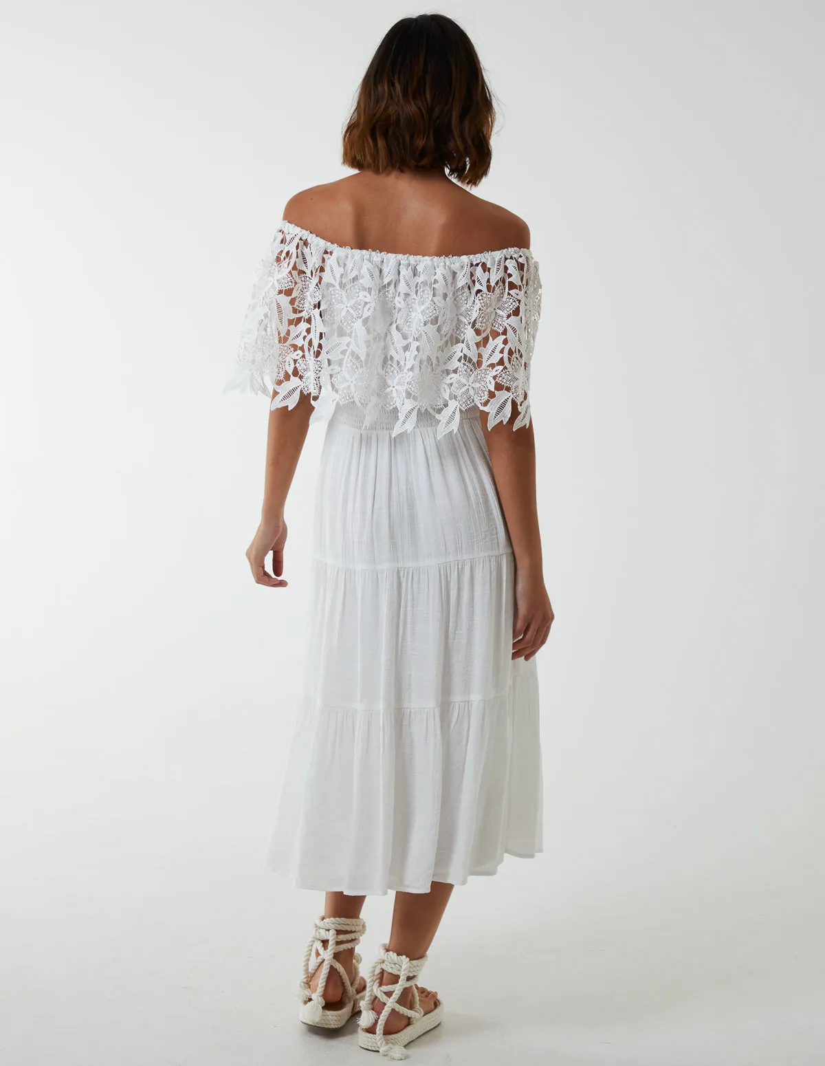 Crochet Lace Shirred Waist Midi Dress sold by Blue Vanilla product image thumbnail 4