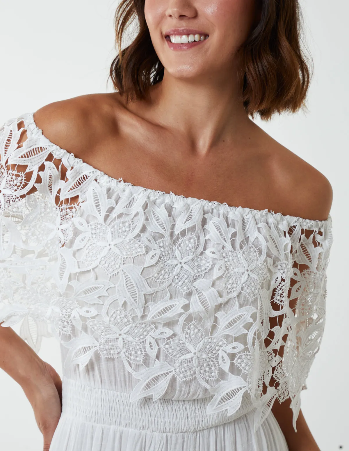 Crochet Lace Shirred Waist Midi Dress sold by Blue Vanilla product image thumbnail 2