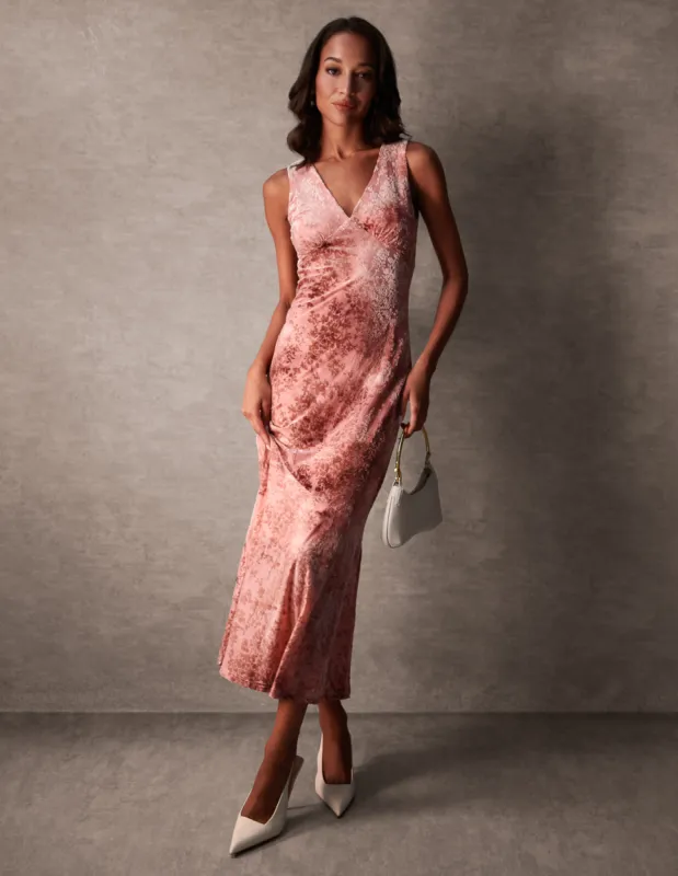 Luxe Devore V Neck Maxi Dress sold by Blue Vanilla