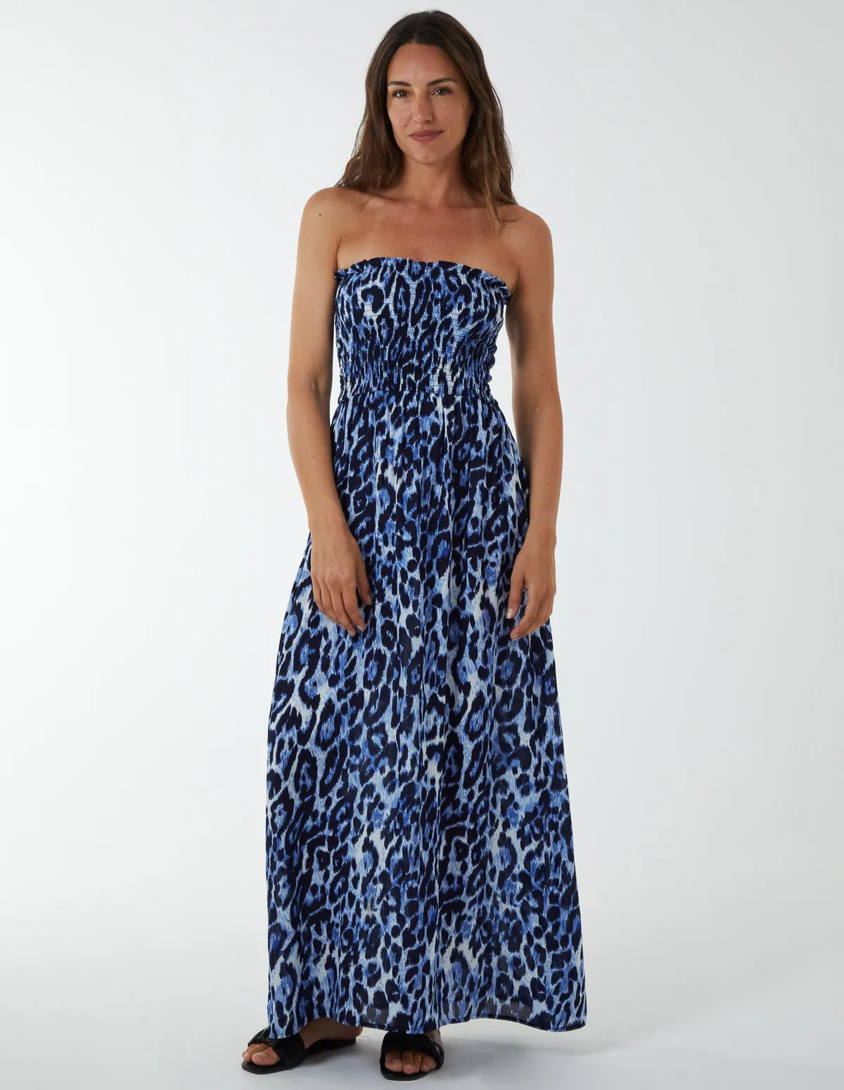 Bandeau Shirred Maxi Dress sold by Blue Vanilla