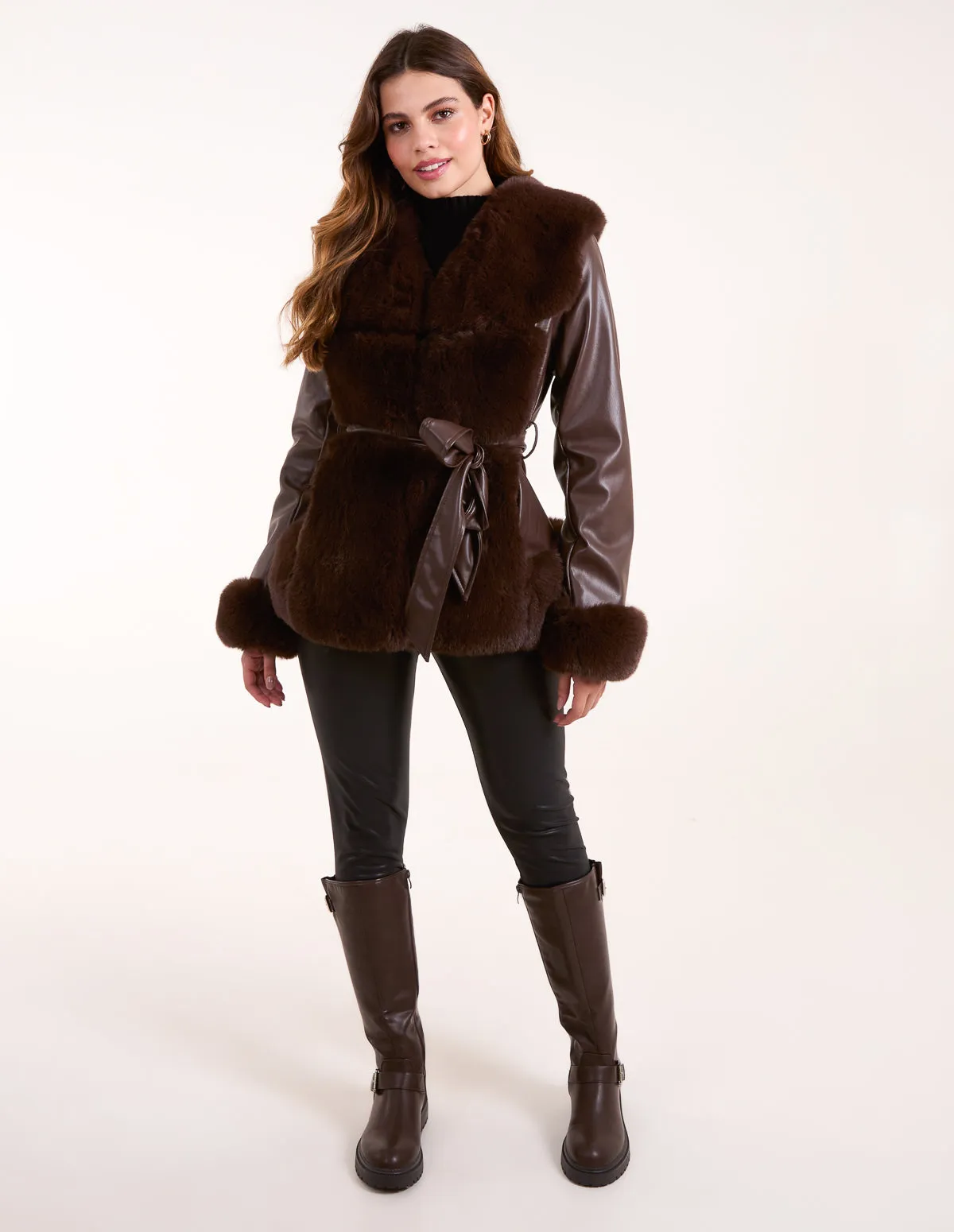 Panel Fur Pu Belted Coat sold by Blue Vanilla product image thumbnail 2