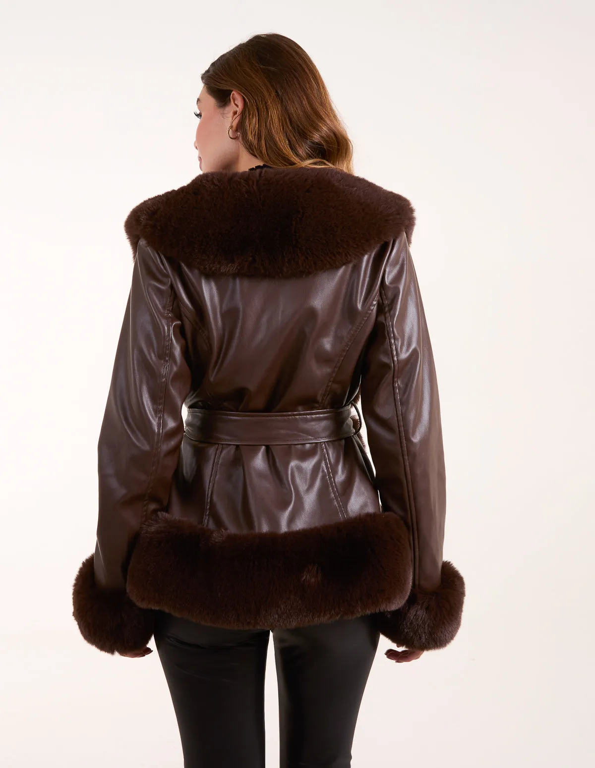 Panel Fur Pu Belted Coat sold by Blue Vanilla product image thumbnail 4