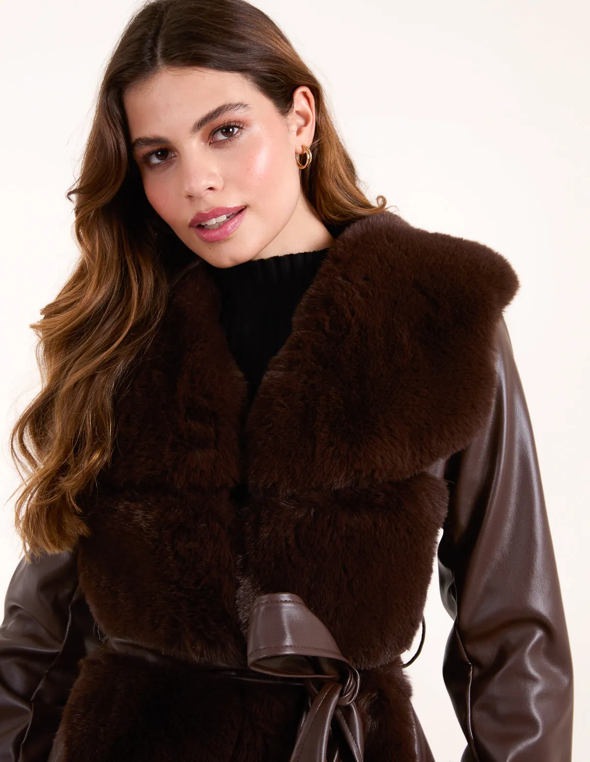 Panel Fur Pu Belted Coat sold by Blue Vanilla product image thumbnail 3