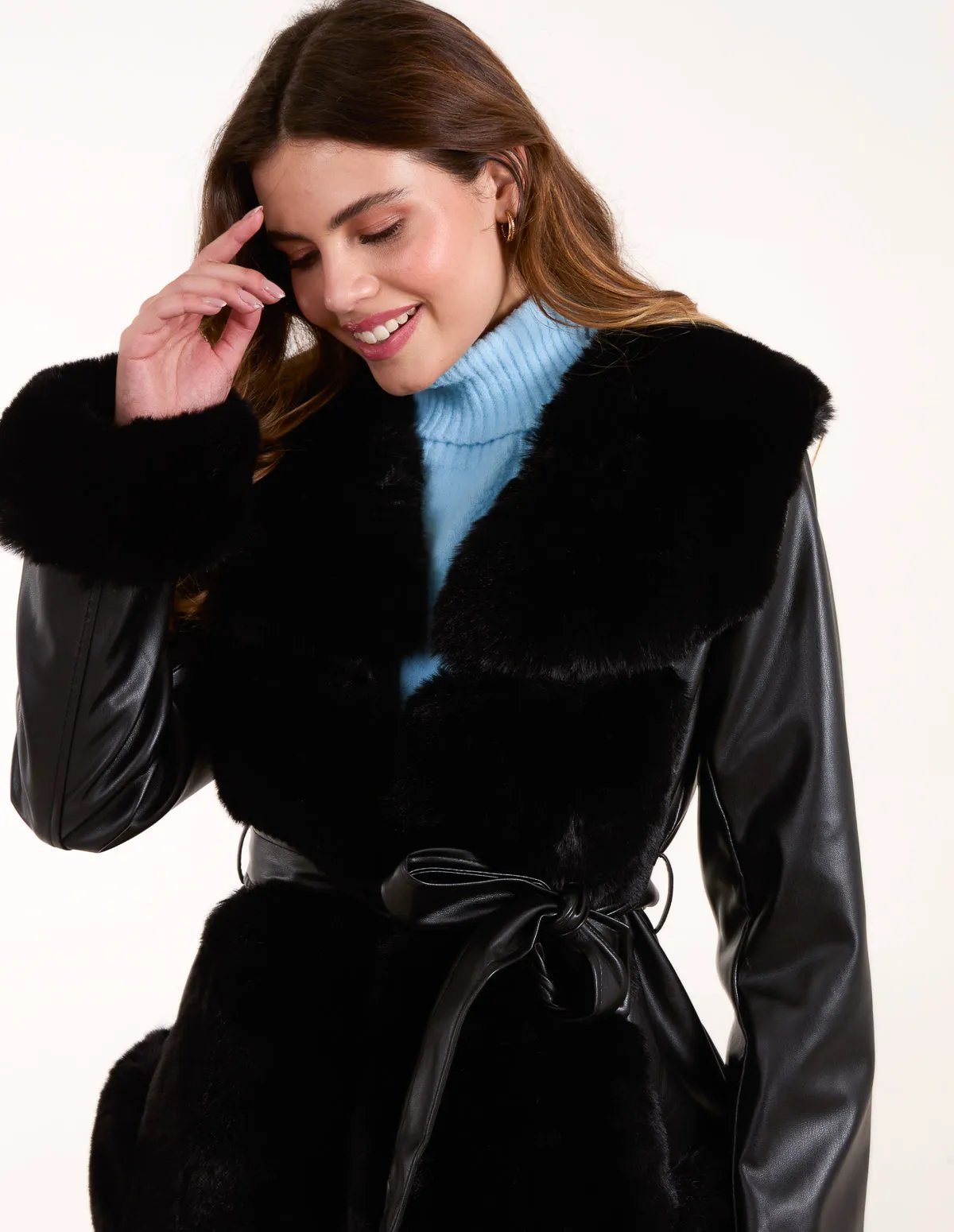 Panel Fur Pu Belted Coat sold by Blue Vanilla product image thumbnail 3