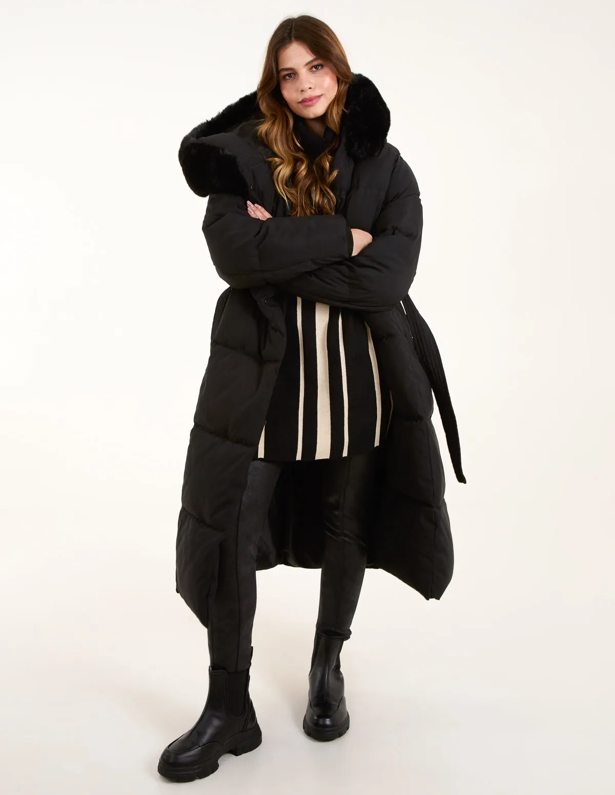 Quilted Puffer Coat With Fur Hood sold by Blue Vanilla product image thumbnail 3