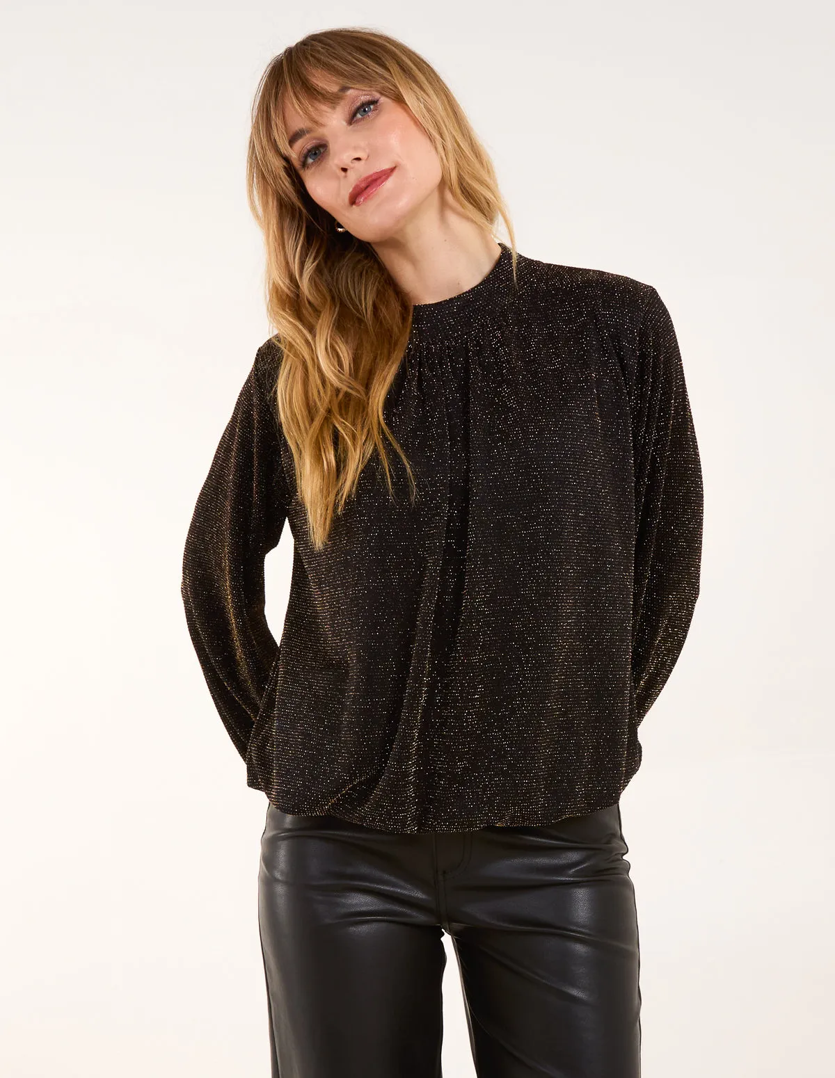 Metallic High Neck Puffball Top sold by Blue Vanilla