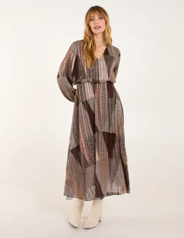 V Neck Metallic Patchwork Print Dress sold by Blue Vanilla