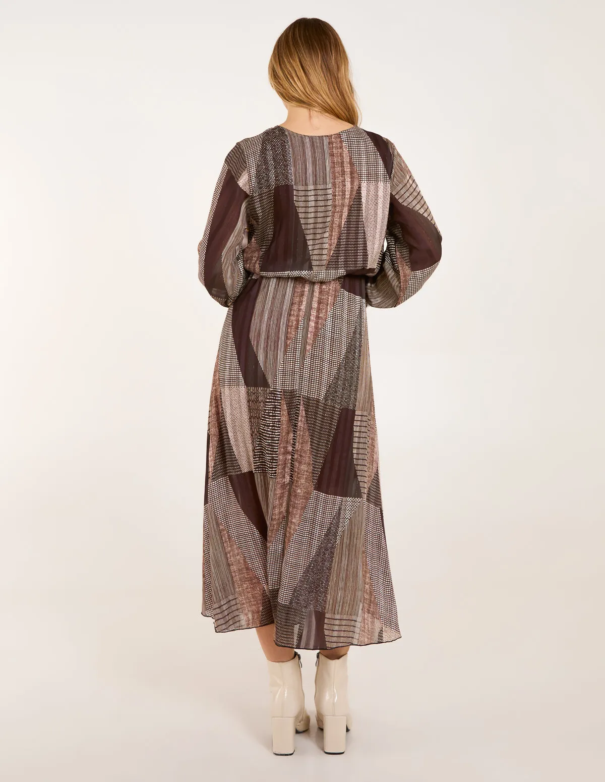 V Neck Metallic Patchwork Print Dress sold by Blue Vanilla product image thumbnail 4