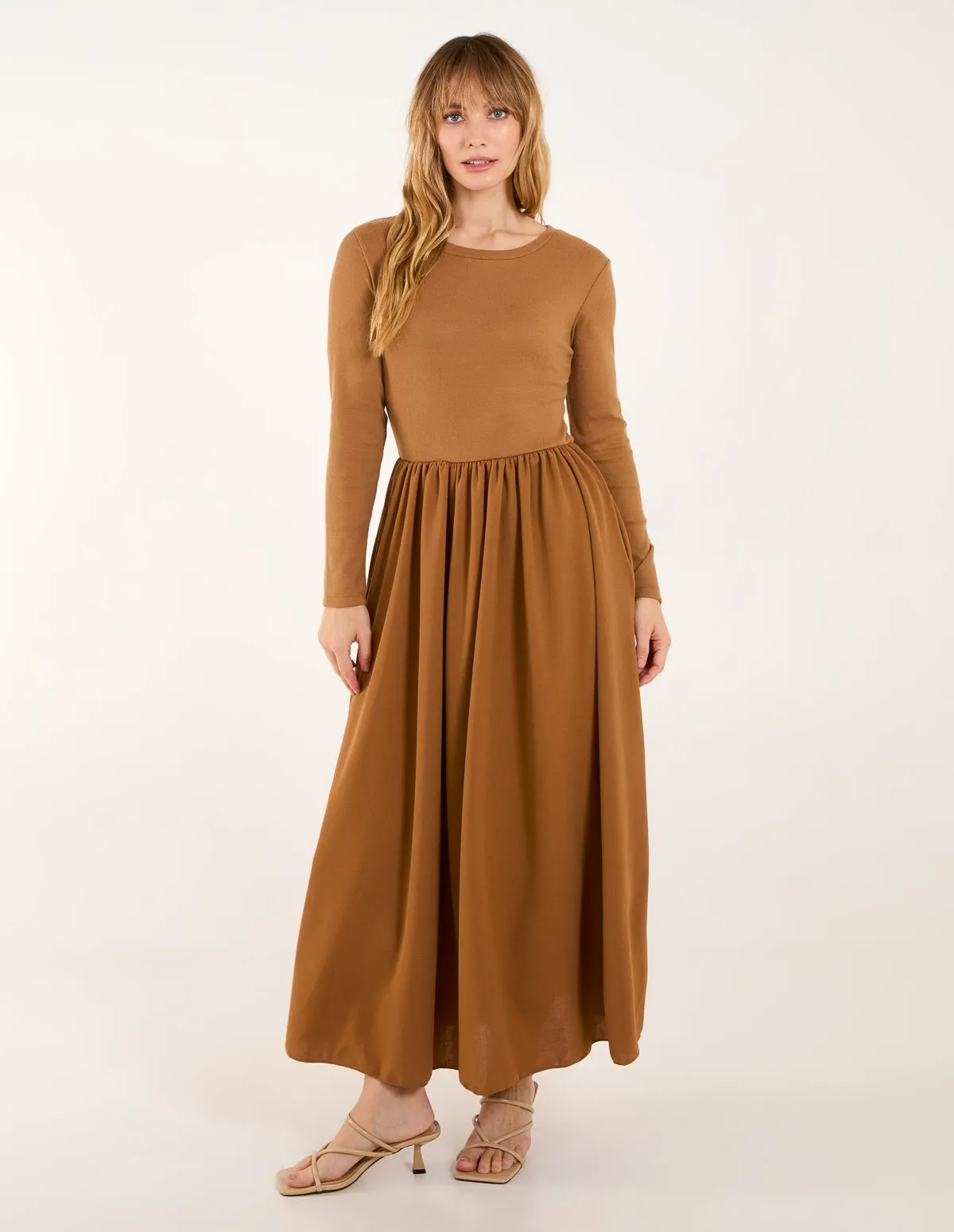 Long Sleeve Scuba Crepe Skirt Dress sold by Blue Vanilla product image thumbnail 3
