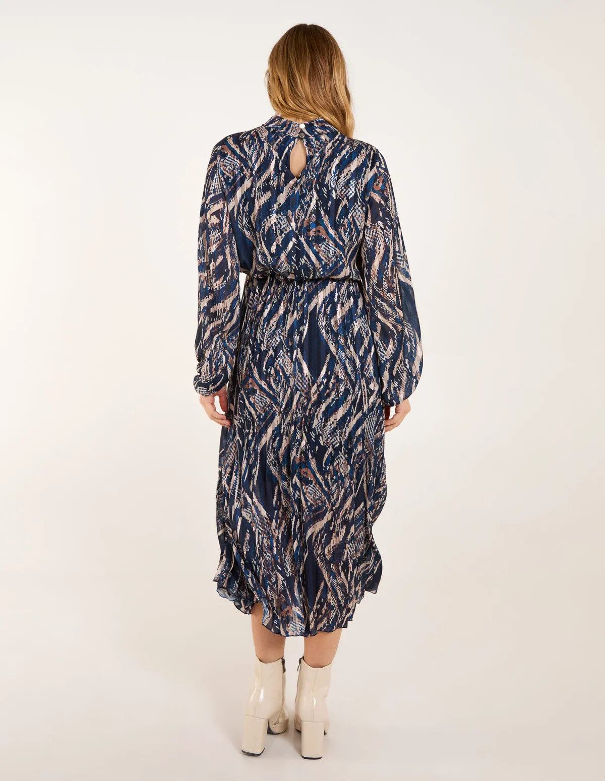 High Neck Pleated Digital Wave Abstract Dress sold by Blue Vanilla product image thumbnail 4