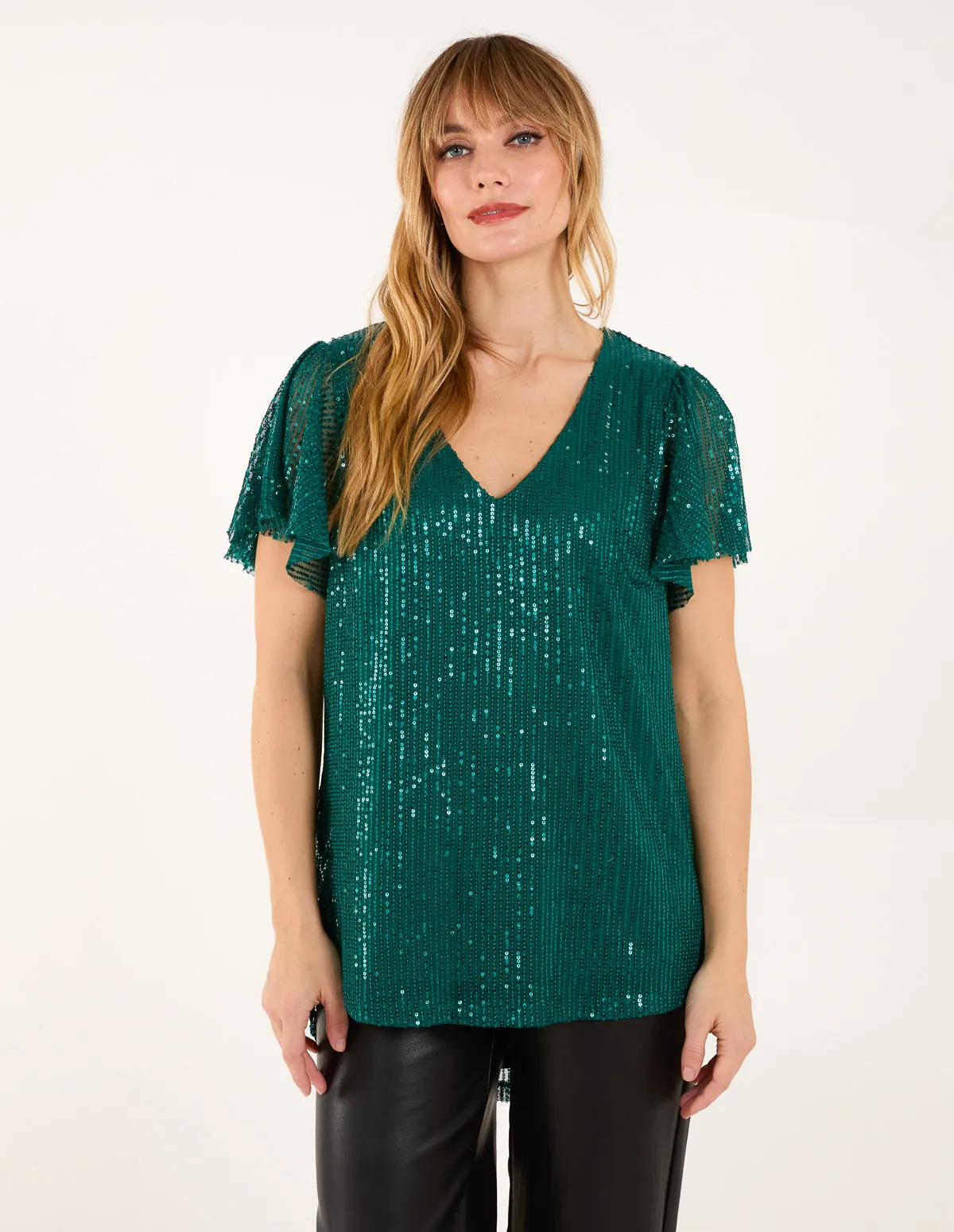 Angel Sleeve V Neck Sequin Top sold by Blue Vanilla product image thumbnail 2