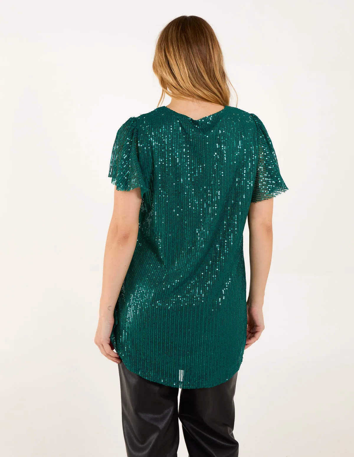 Angel Sleeve V Neck Sequin Top sold by Blue Vanilla product image thumbnail 4
