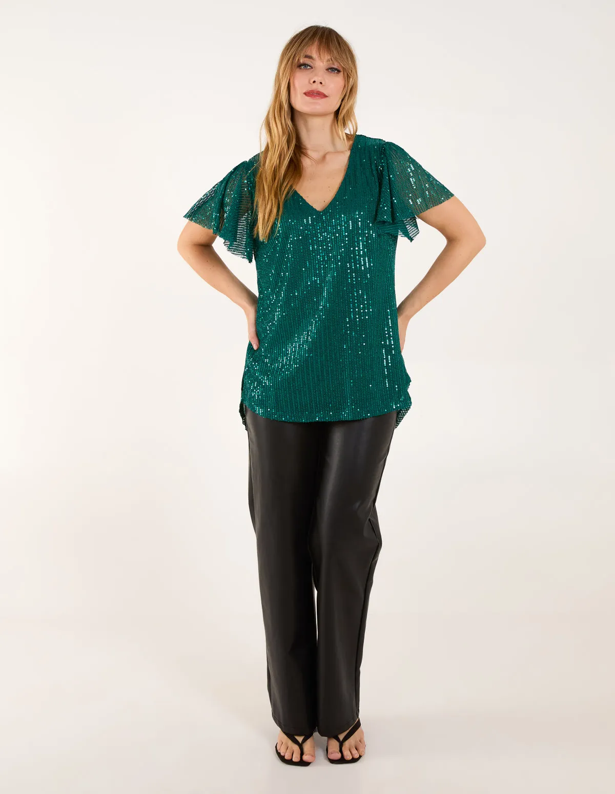 Angel Sleeve V Neck Sequin Top sold by Blue Vanilla product image thumbnail 3