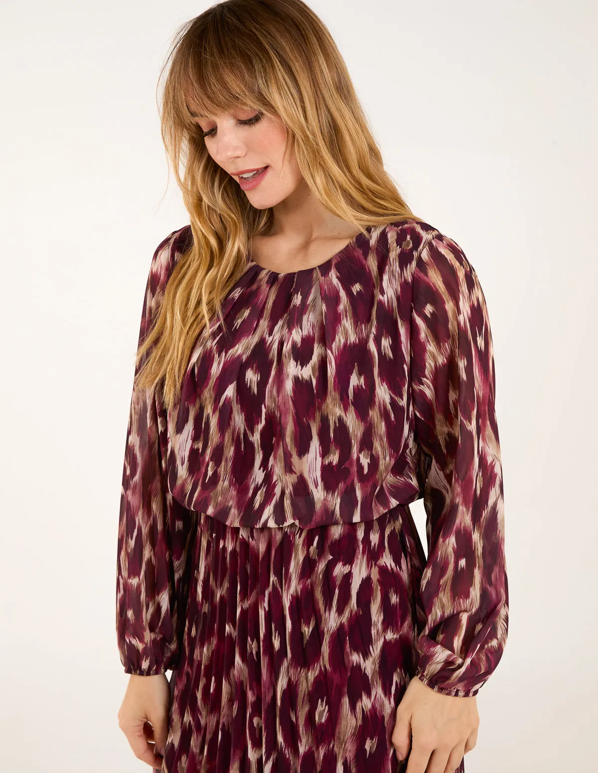 Round Neck Pleated Abstract Leopard Dress sold by Blue Vanilla product image thumbnail 2