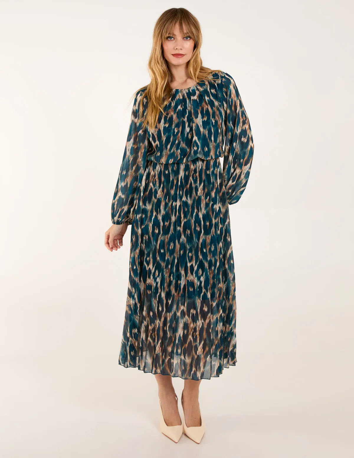Round Neck Pleated Abstract Leopard Dress sold by Blue Vanilla product image thumbnail 2