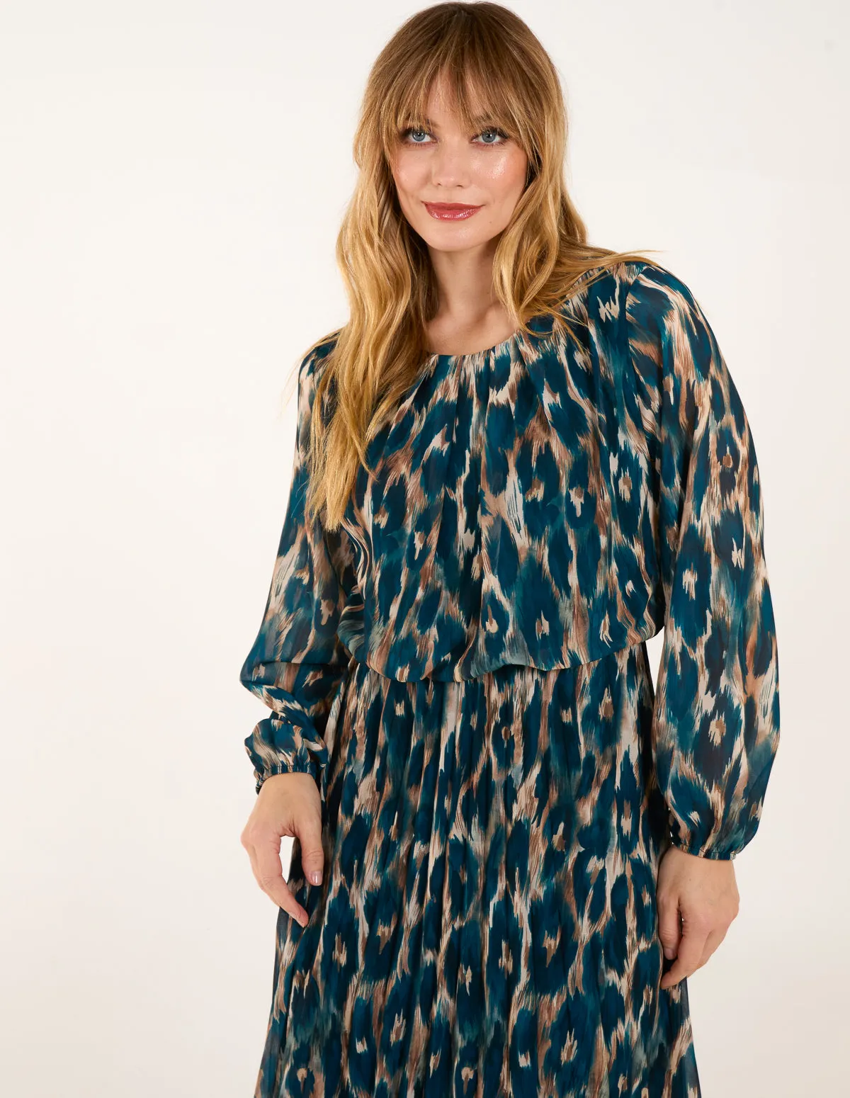 Round Neck Pleated Abstract Leopard Dress sold by Blue Vanilla product image thumbnail 3