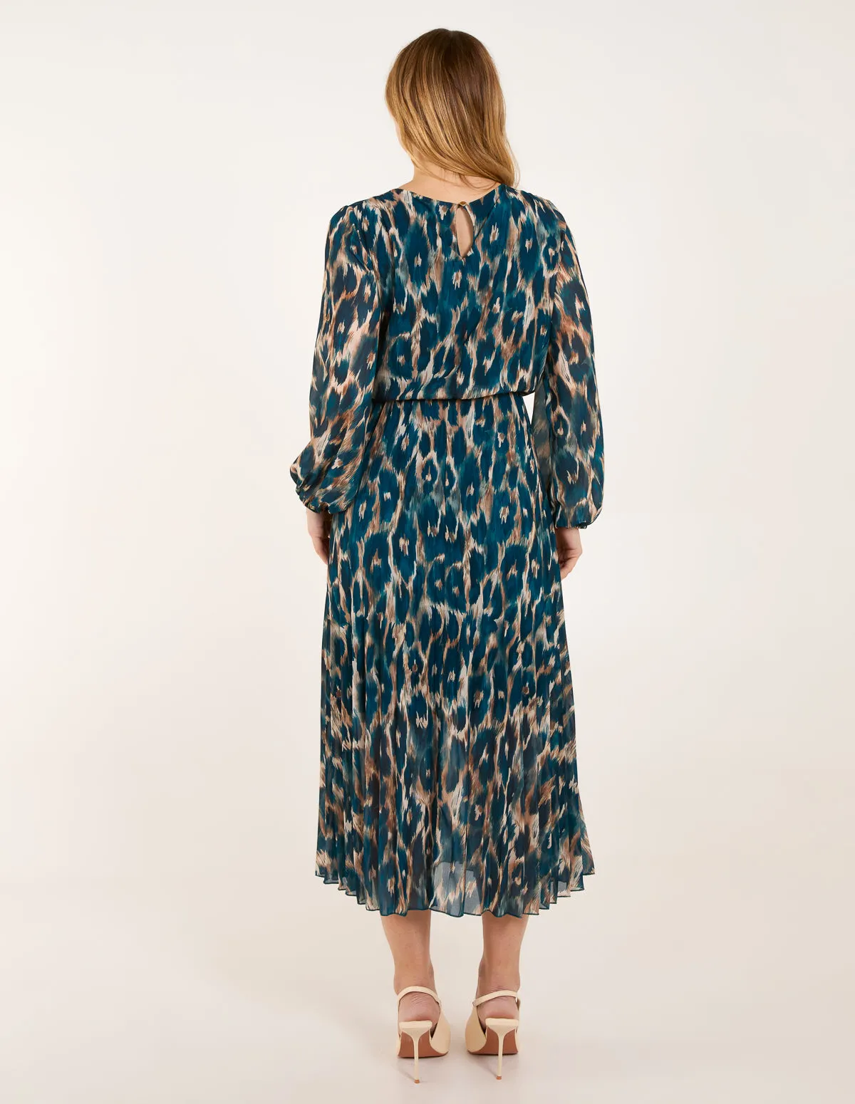 Round Neck Pleated Abstract Leopard Dress sold by Blue Vanilla product image thumbnail 4