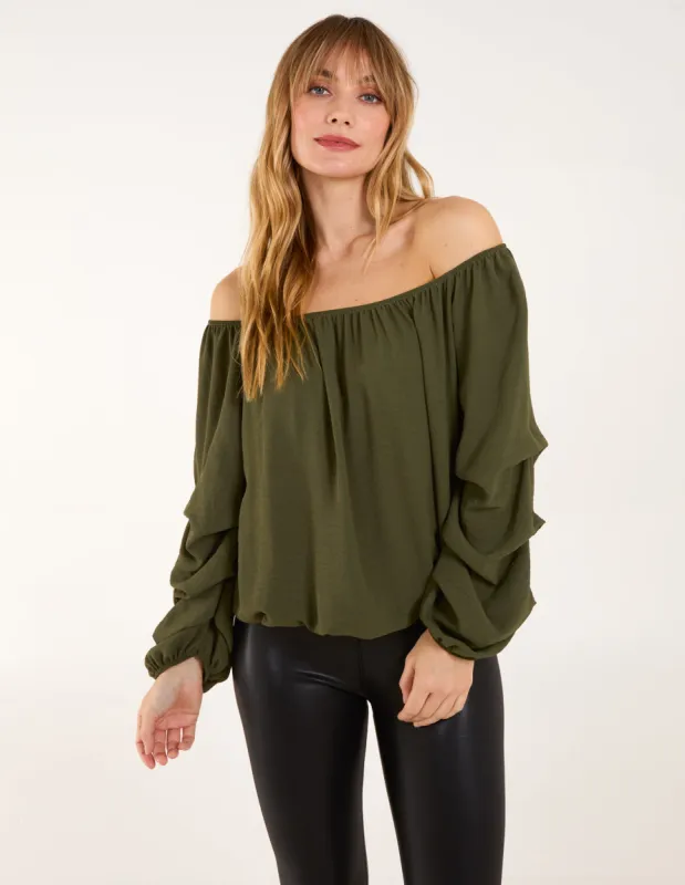 Bardot Elasticated Rouched Sleeve Top sold by Blue Vanilla